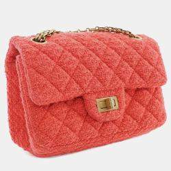 Pre Owned Chanel Red Mini Reissue 2.55 Tweed Single Flap 224