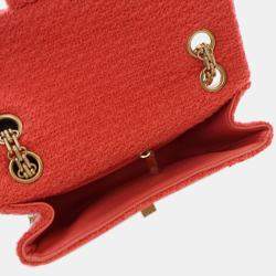 Pre Owned Chanel Red Mini Reissue 2.55 Tweed Single Flap 224