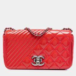 Pre Owned Chanel Red Small Patent Coco Boy Flap