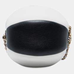Pre Owned Chanel Black White Calfskin Coco Beach Ball Bag