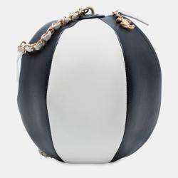 Pre Owned Chanel Black White Calfskin Coco Beach Ball Bag