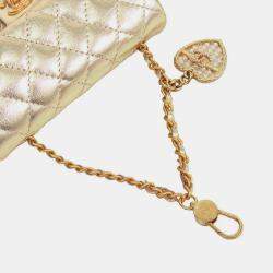 Pre Owned Chanel Gold Mini Classic Metallic Calfskin Charm Double Flap