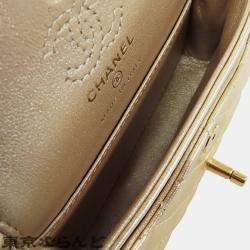 Pre Owned Chanel Gold Mini Classic Metallic Calfskin Charm Double Flap