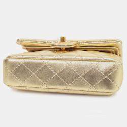 Pre Owned Chanel Gold Mini Classic Metallic Calfskin Charm Double Flap