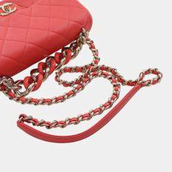 Pre Owned Chanel Red Small Lambskin Elegant Chain Single Flap
