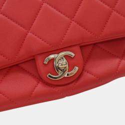 Pre Owned Chanel Red Small Lambskin Elegant Chain Single Flap