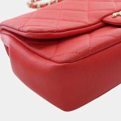 Pre Owned Chanel Red Small Lambskin Elegant Chain Single Flap