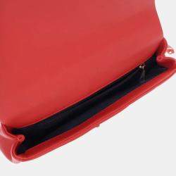 Pre Owned Chanel Red Small Lambskin Elegant Chain Single Flap