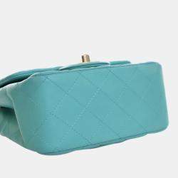 Pre Owned Chanel Blue Mini Square Classic Lambskin Single Flap