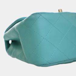 Pre Owned Chanel Blue Mini Square Classic Lambskin Single Flap