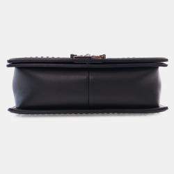 Pre Owned Chanel Black Old Medium Quilted Tweed and Calfskin Pearl Boy Flap