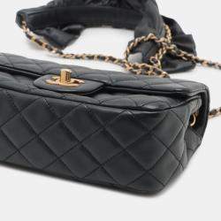 Pre Owned Chanel Black Mini Rectangular Classic Lambskin Romance Single Flap
