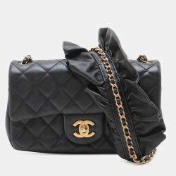 Pre Owned Chanel Black Mini Rectangular Classic Lambskin Romance Single Flap