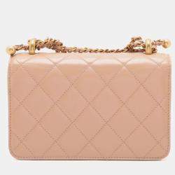 Pre Owned Chanel Beige Mini Quilted Lambskin Perfect Fit Flap