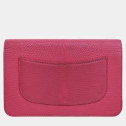 Pre Owned Chanel Pink CC Lizard Embossed Calfskin Wallet On Chain
