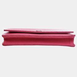 Pre Owned Chanel Pink CC Lizard Embossed Calfskin Wallet On Chain