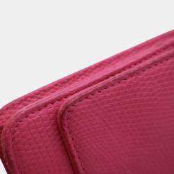 Pre Owned Chanel Pink CC Lizard Embossed Calfskin Wallet On Chain