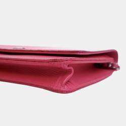Pre Owned Chanel Pink CC Lizard Embossed Calfskin Wallet On Chain