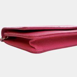 Pre Owned Chanel Pink CC Lizard Embossed Calfskin Wallet On Chain