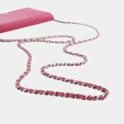 Pre Owned Chanel Pink CC Lizard Embossed Calfskin Wallet On Chain