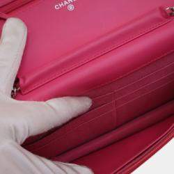 Pre Owned Chanel Pink CC Lizard Embossed Calfskin Wallet On Chain