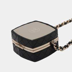 Pre Owned Chanel Black Quilted Lambskin Make-Up Box Clutch With Chain