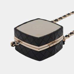 Pre Owned Chanel Black Quilted Lambskin Make-Up Box Clutch With Chain