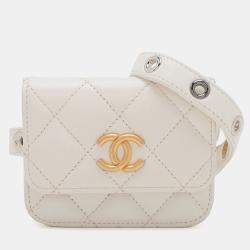 Pre Owned Chanel White Quilted Lamsbskin Punk Essentials Chain Flap Belt Bag