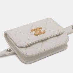 Pre Owned Chanel White Quilted Lamsbskin Punk Essentials Chain Flap Belt Bag
