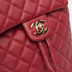 Pre Owned Chanel Red Mini Quilted Lambskin Urban Spirit Backpack