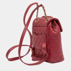 Pre Owned Chanel Red Mini Quilted Lambskin Urban Spirit Backpack