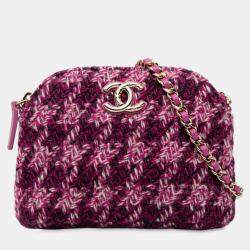 Pre Owned Chanel Purple CC Tweed Houndstooth Clutch On Chain