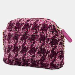 Pre Owned Chanel Purple CC Tweed Houndstooth Clutch On Chain