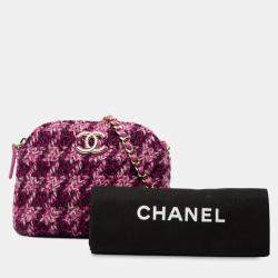 Pre Owned Chanel Purple CC Tweed Houndstooth Clutch On Chain