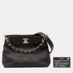 Pre Owned Chanel Black Small Quilted Caviar City Walk Hobo