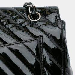 Pre Owned Chanel Black Jumbo Classic Chevron Patent Single Flap