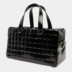 Pre Owned Chanel Black CC Chocolate Bar Patent Bowler Bag