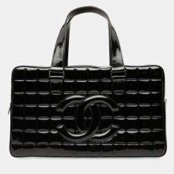 Pre Owned Chanel Black CC Chocolate Bar Patent Bowler Bag