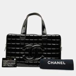 Pre Owned Chanel Black CC Chocolate Bar Patent Bowler Bag