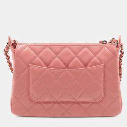 Pre Owned Chanel Pink Small Quilted Lambskin Clutch with Chain Shoulder Bag