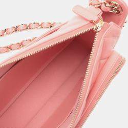 Pre Owned Chanel Pink Small Quilted Lambskin Clutch with Chain Shoulder Bag