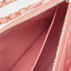 Pre Owned Chanel Pink Small Quilted Lambskin Clutch with Chain Shoulder Bag