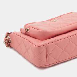 Pre Owned Chanel Pink Small Quilted Lambskin Clutch with Chain Shoulder Bag