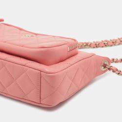 Pre Owned Chanel Pink Small Quilted Lambskin Clutch with Chain Shoulder Bag