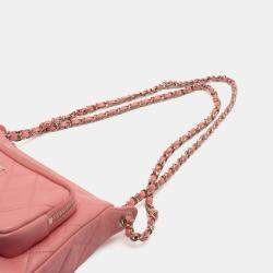 Pre Owned Chanel Pink Small Quilted Lambskin Clutch with Chain Shoulder Bag