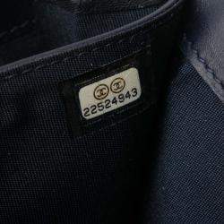 Pre Owned Chanel Navy Blue Chevron Mixed Leathers Boy Wallet on Chain