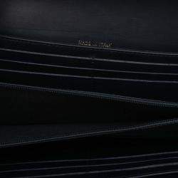 Pre Owned Chanel Navy Blue Chevron Mixed Leathers Boy Wallet on Chain