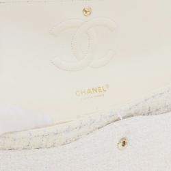 Pre Owned Chanel White Medium Classic Tweed Double Flap