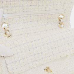Pre Owned Chanel White Medium Classic Tweed Double Flap
