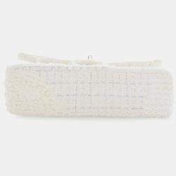 Pre Owned Chanel White Medium Classic Tweed Double Flap